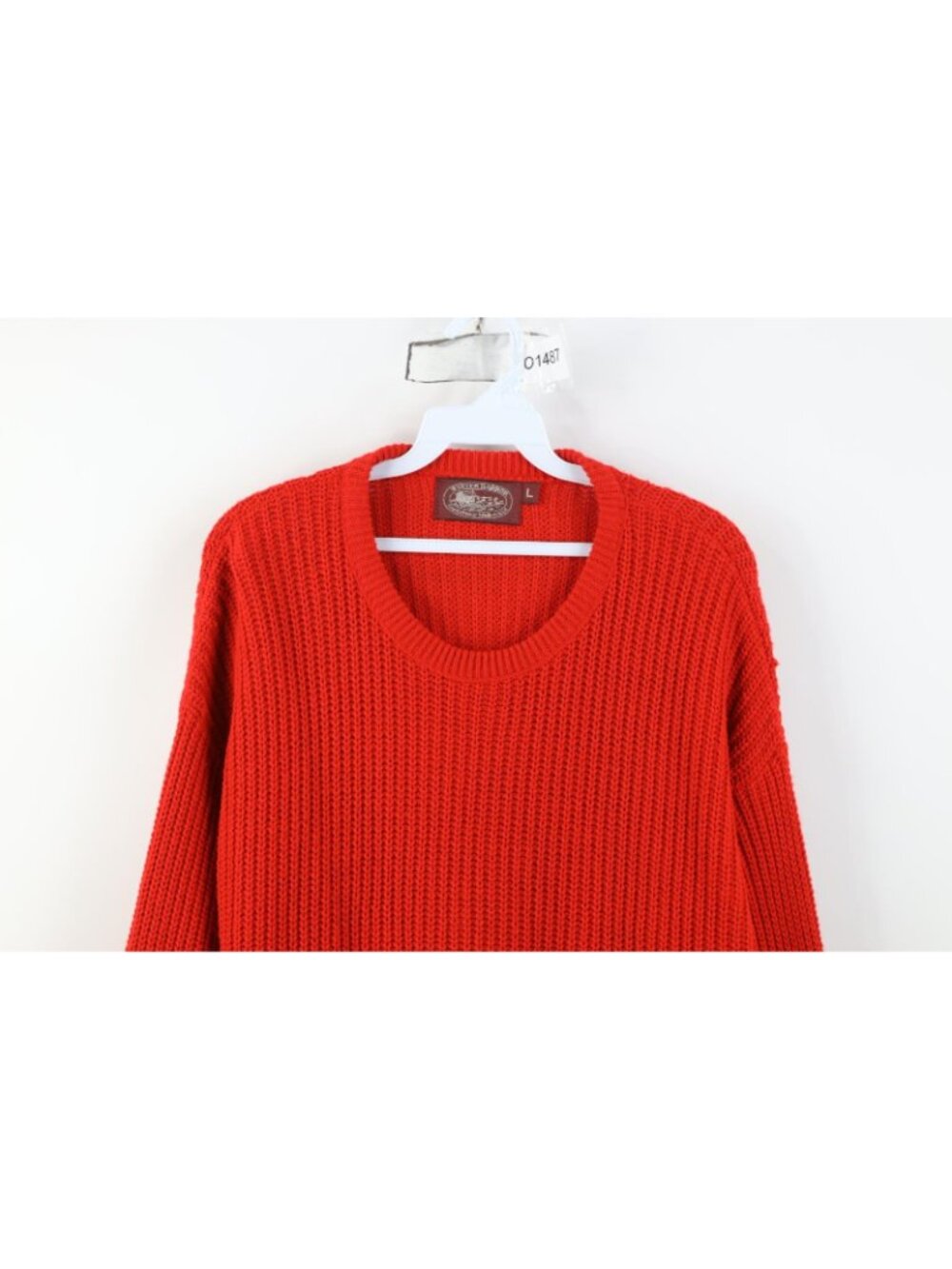 Vintage 70s 80s Streetwear Mens Large Blank Chunky Ribbed Knit Sweater Red USA - Picture 2 of 11